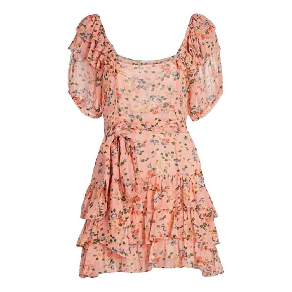 LoveShackFancy Kimbra Silk Mini Ruffle Dress In Pink Floral Print Size 2